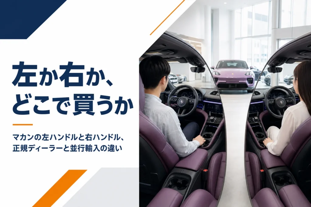 左ハンドルと右ハンドルのステアリングを並べたイメージ