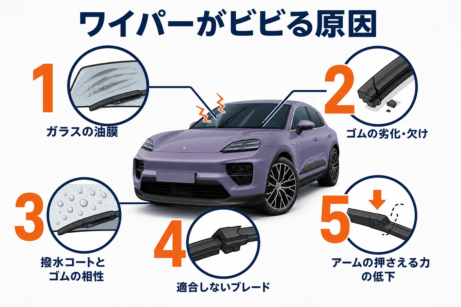 マカンのワイパーがビビる原因をまとめた図解