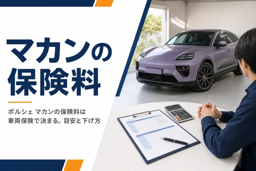 高級SUVと保険証券・電卓を並べた任意保険のイメージ