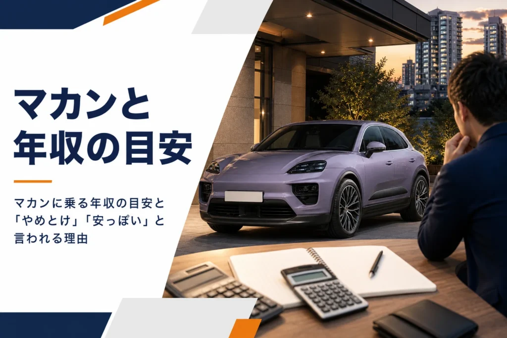 高級SUVと電卓・家計メモを並べた、車の予算を考えるイメージ