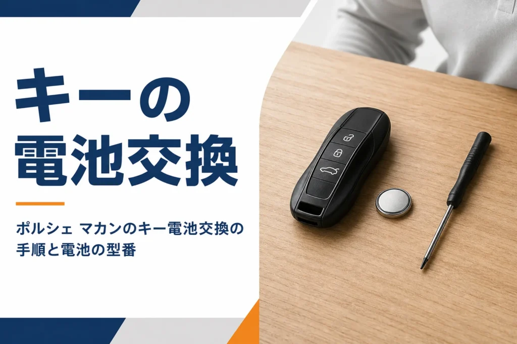 作業台に置いた車形のスマートキーとコイン形電池