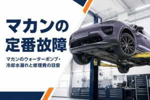 整備工場のリフトに上がった中型SUVのイメージ
