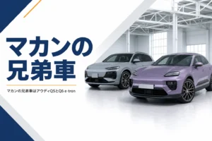 同じ骨格を持つ2台の中型SUVを並べたイメージ