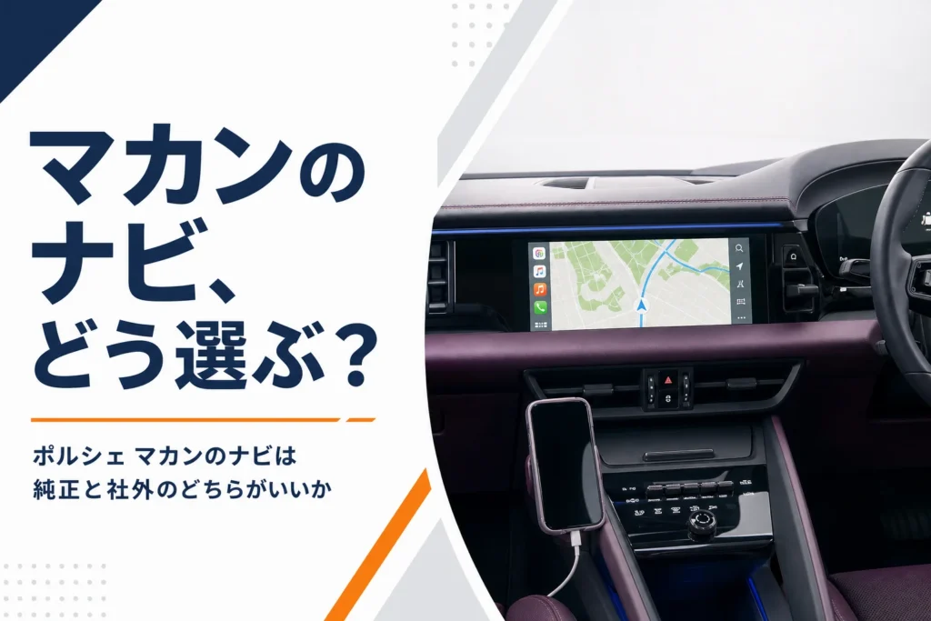SUVのダッシュボードのナビ画面とスマホのイメージ