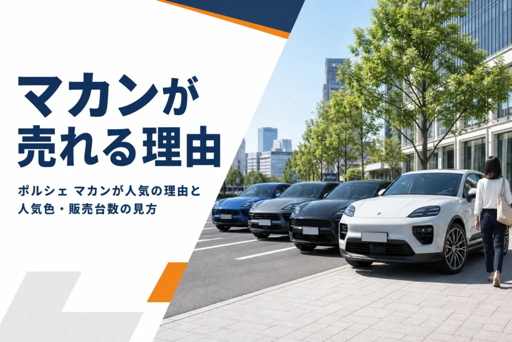白・黒・グレー・ブルーのミドルサイズSUVが並ぶ街のイメージ