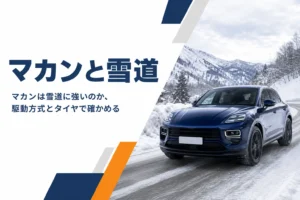 雪の山道を走るマカンのイメージ