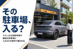 機械式駐車場の前に止めたマカンのイメージ